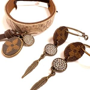 Leather Bracelet and earrings handcrafted